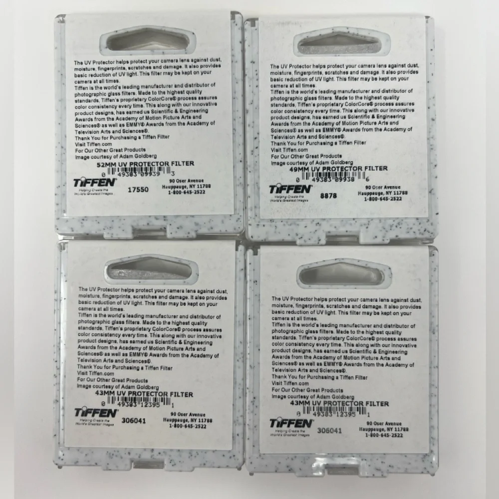 NWT Tiffen 43MM, 43MM, 49MM, 52MM UV Protector Filters Set of 4